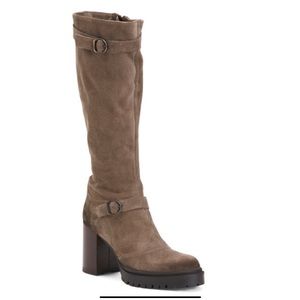 EMANUELE CASTRO Taupe Made In Italy Leather Block Heel High Shaft Boots